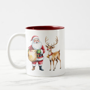 Caneca De Café Em Dois Tons Natal Retrô Xmas Rena Velho Feriado