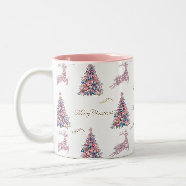 Caneca De Café Em Dois Tons Natal Rosa Pastel (Esquerda)
