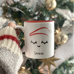 Caneca De Café Em Dois Tons Natal Santa hat Lashes Personaliza Férias
