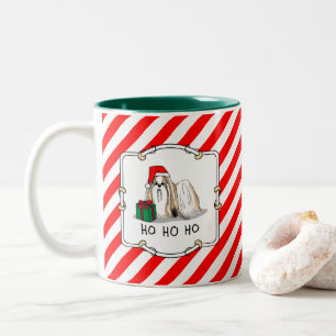 Caneca De Café Em Dois Tons Natal Santa Hat Shih Tzu (branco-tan)