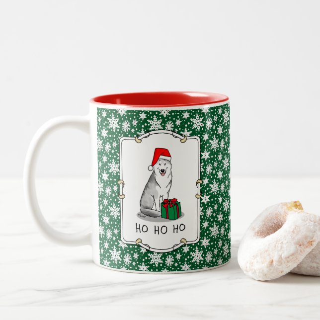 Caneca De Café Em Dois Tons Natal Santa Hat Siberian Husky (prateado) (Com Donut)