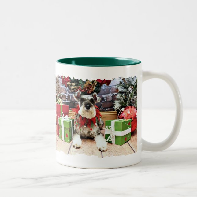 Caneca De Café Em Dois Tons Natal - Schnauzer - petúnia (Direita)