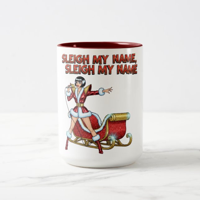 Caneca De Café Em Dois Tons Natal Sleigh Meu Nome (Centro)
