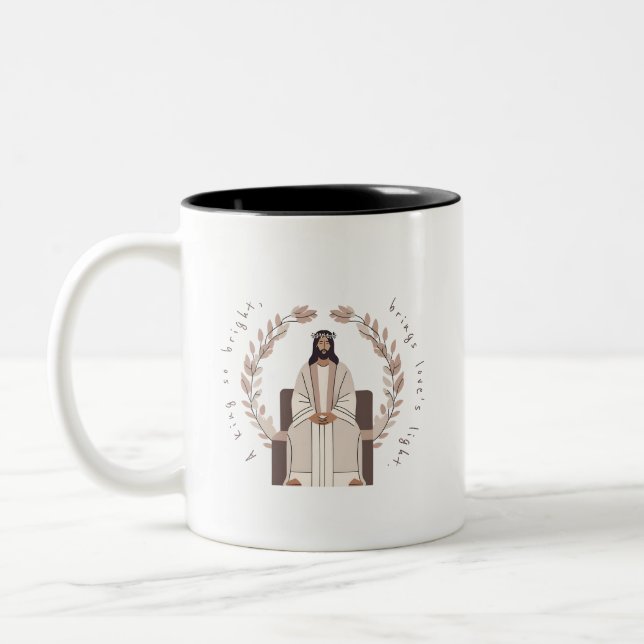 Caneca De Café Em Dois Tons Natal | Um rei tão brilhante | Jesus | Neutros (Esquerda)