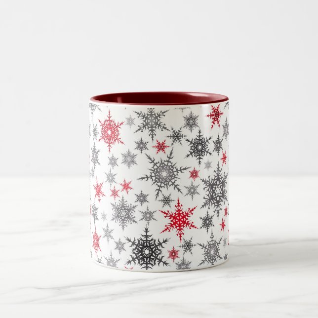 Caneca De Café Em Dois Tons Natal, vermelho, branco, flocos de neve, inverno,  (Centro)