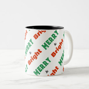 Caneca De Café Em Dois Tons Natal Vermelho Verde Branco Alegre e Brilhante
