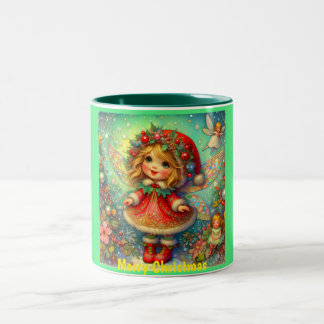 Caneca De Café Em Dois Tons Natal vintage GIRL~