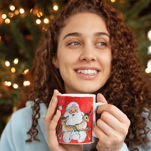 Caneca De Café Em Dois Tons Natal Vintage Papai Noel segurando dois canalhas