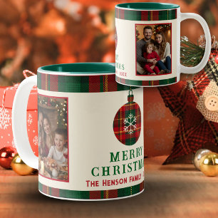 Caneca De Café Em Dois Tons Natal Vintage Vermelho Verde Xadrez Tártaro 2 Foto