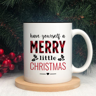 Caneca De Café Em Dois Tons Natalina Alegre Natal Vermelho Moderno Xadrez Búfa