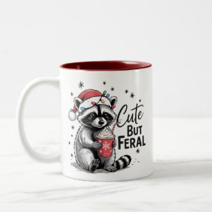 Caneca De Café Em Dois Tons Natalina Fofa Mas Feral de Guaxinim de Natal Anima