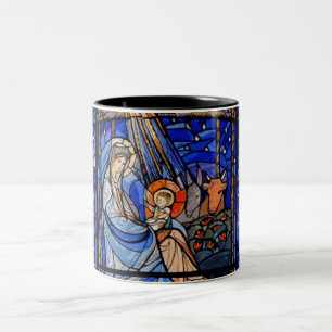 Caneca De Café Em Dois Tons Natividade do estilo do vitral