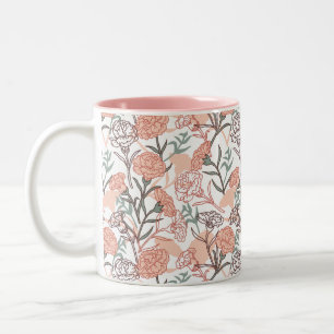 Caneca De Café Em Dois Tons Nature Inspirou Floral: Padrão De Flor De Cravos