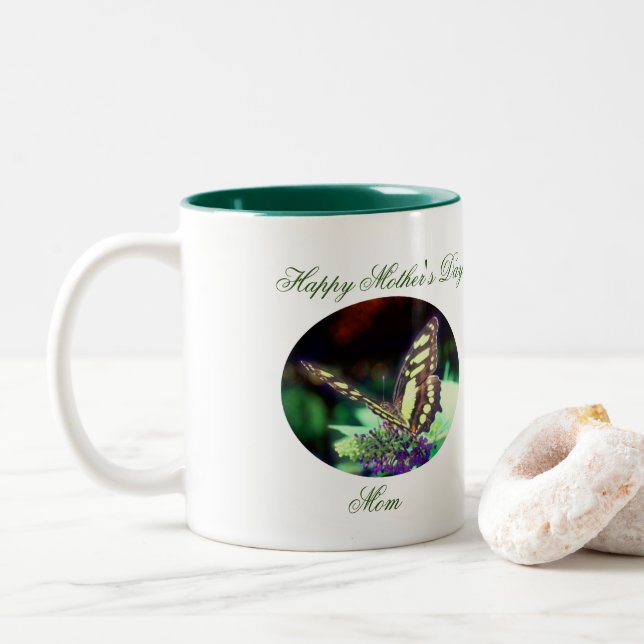 Caneca De Café Em Dois Tons Natureza da borboleta dia de as mães (Com Donut)