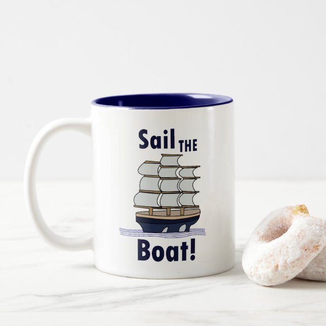Caneca De Café Em Dois Tons Navegação de Veleiro (Com Donut)
