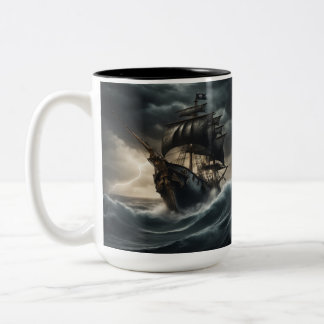 Caneca De Café Em Dois Tons Navegando Por Tempestades: Um Nascer Pirata da Sér