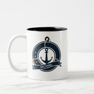 Caneca De Café Em Dois Tons Navigação náutica do marinheiro da âncora