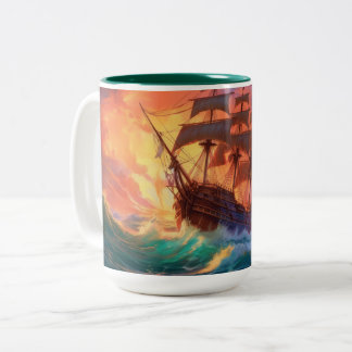 Caneca De Café Em Dois Tons Navio De Velas Em Um Mar Tempestade