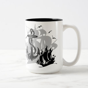 Caneca De Café Em Dois Tons Navio pirata e corante Black Silhouette Mug