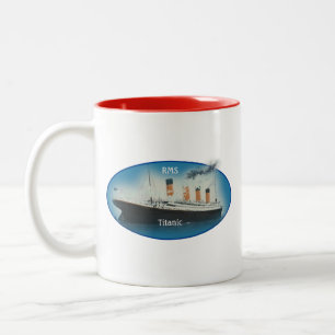 Caneca De Café Em Dois Tons Navio Titanic Maritime Blue RMS White Star