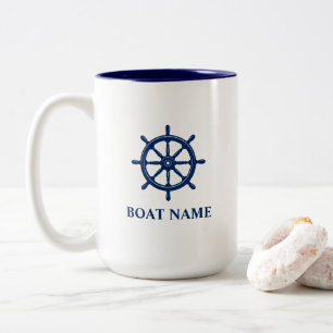 Caneca De Café Em Dois Tons Navios náuticos Helm de roda Adicionar barco ou n