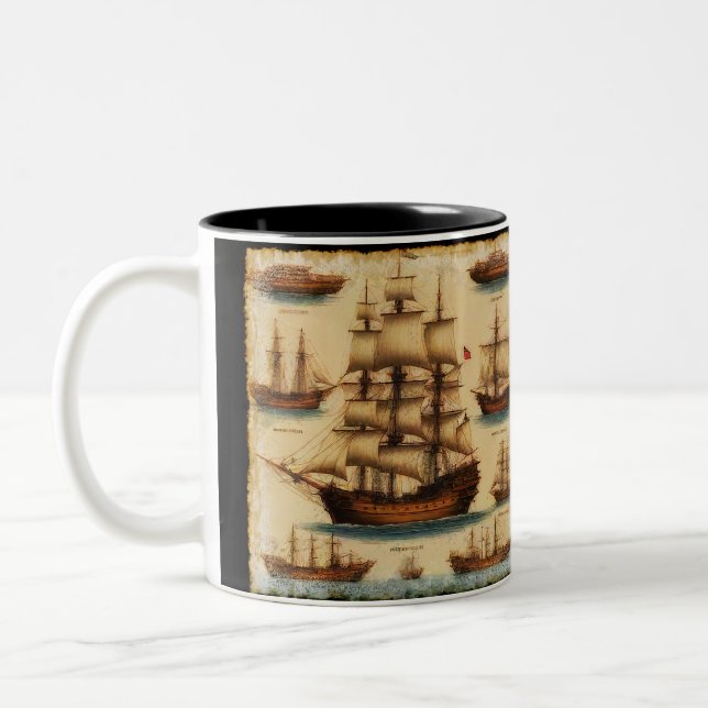 Caneca De Café Em Dois Tons Navios Piratas Medievais (Esquerda)