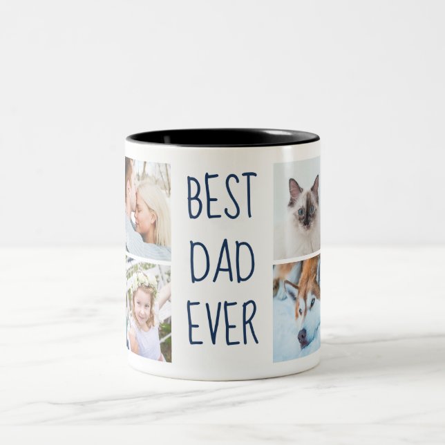 Caneca De Café Em Dois Tons Navy Blue | Best DadEver Custom Photo Mug (Centro)