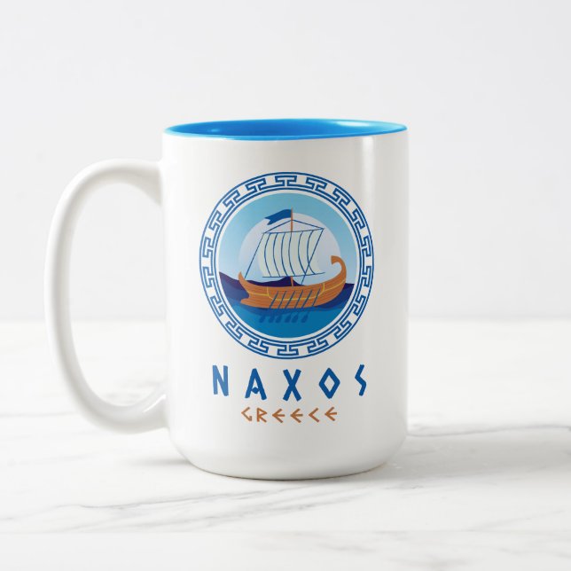 Caneca De Café Em Dois Tons Naxos, Design de navio grego Grécia (Esquerda)