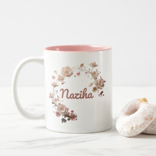 Caneca De Café Em Dois Tons Naziha Floral Mug (Com Donut)