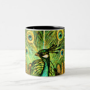 Caneca De Café Em Dois Tons Neerlandês Art Nouveau Peacock e Galinhas