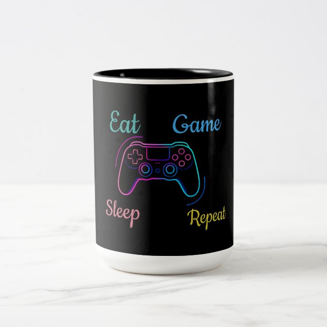 Caneca De Café Em Dois Tons Neon gaming design customizable (Centro)