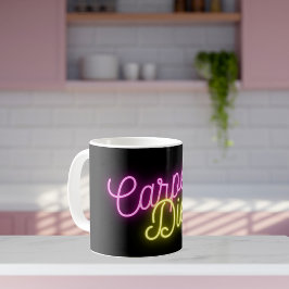Caneca De Café Em Dois Tons Neon Pink e Yellow Carpe Diem