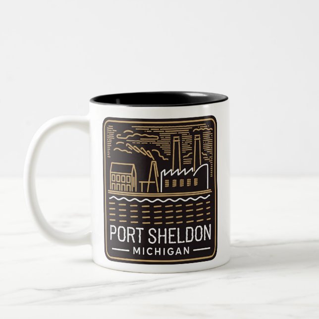 Caneca De Café Em Dois Tons Neon Port Sheldon Michigan (Esquerda)