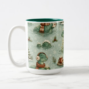 Caneca De Café Em Dois Tons Nessie do Natal Monstro do Lago Ness Aconchegante