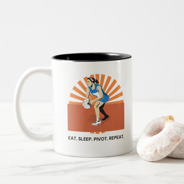 Caneca De Café Em Dois Tons Netball Mug Coma. Durma. Pivô. Repita. Presente En (Com Donut)