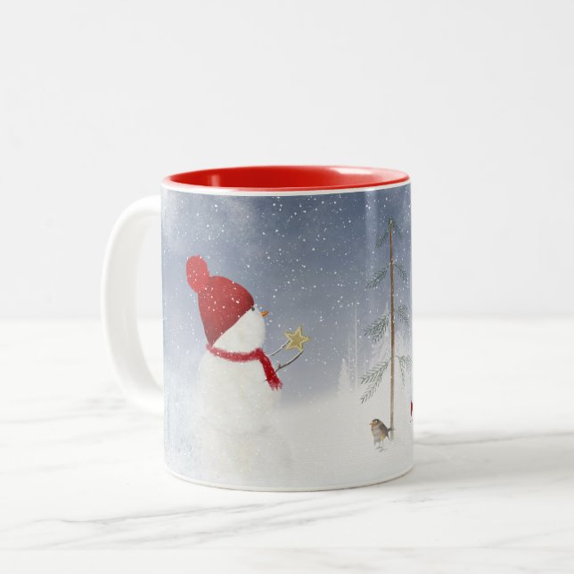 Caneca De Café Em Dois Tons Neve de Natal com estrela de ouro (Frente Esquerda)