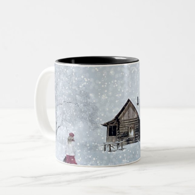 Caneca De Café Em Dois Tons Neve de Natal na Cabina (Frente Esquerda)