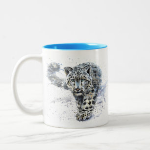Caneca De Café Em Dois Tons Neve Leopardo Watercolor