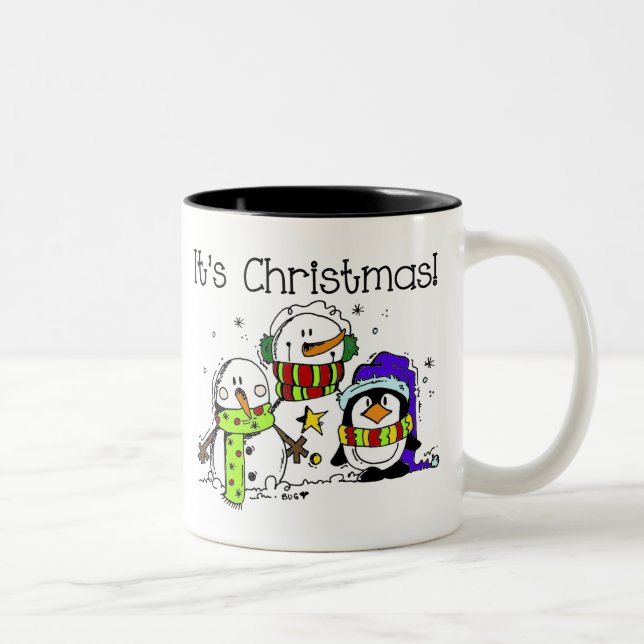 Caneca De Café Em Dois Tons Neves e Pinguins É Natal (Direita)