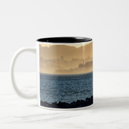 Caneca De Café Em Dois Tons Névoa Dourada Sobre Alcatraz em Arte de São Franci