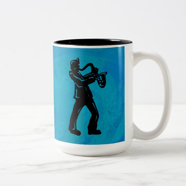 Caneca De Café Em Dois Tons New York Boogie Nights Saxophone Blue (Direita)