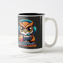 Caneca De Café Em Dois Tons Night Owl Gamer Mascot Fun Gaming Illustration