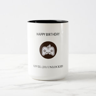 Caneca De Café Em Dois Tons Nível Divertido Desbloqueado Vídeo Aniversário do