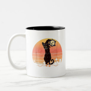 Caneca De Café Em Dois Tons Noite de Dia das Bruxas Negra Gato Negra