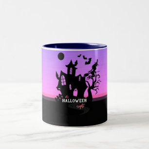 Caneca De Café Em Dois Tons Noite de Halloween Pôr do Sol Bruxa e Morcegos Caç