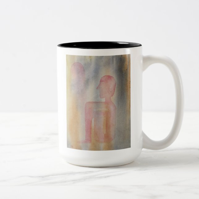 Caneca De Café Em Dois Tons Noite De Impressão De Aquarela De Lua Vermelha (Direita)