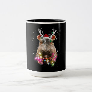 Caneca De Café Em Dois Tons Noite de Natal Hippo Fiona Hippopotamus Lover