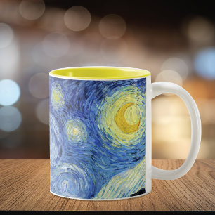 Caneca De Café Em Dois Tons Noite Estrelada Lua Crescente Van Gogh