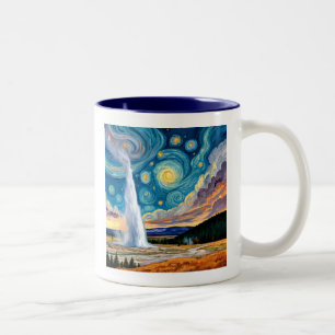 Caneca De Café Em Dois Tons Noite Estrelada Old Faithful Parque Yellowstone