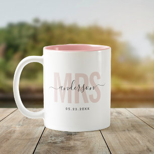 Caneca De Café Em Dois Tons Noiva Chic Nome Personalizado Data do Casamento Ro